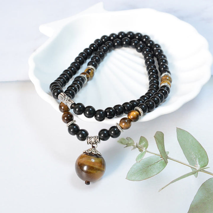 Buddha Stones Black Obsidian Tiger Eye Strengthen Necklace Pendant - Black Obsidian Tiger Eye - image 0