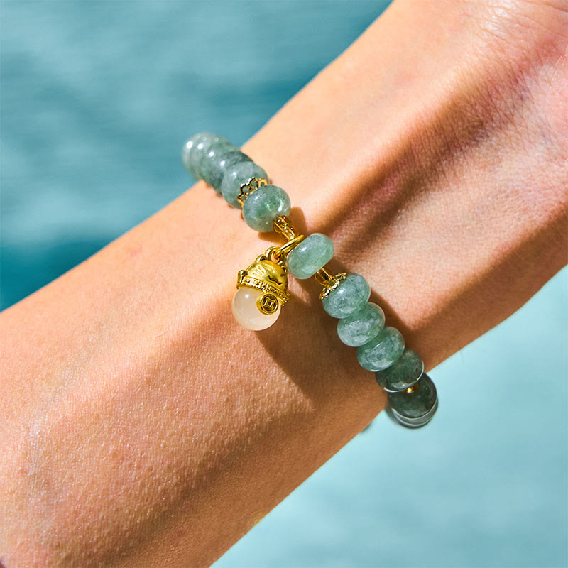 Buddha Stones Strawberry Quartz Cyan Jade Lucky Cat Beads Healing Bracelet - image 10