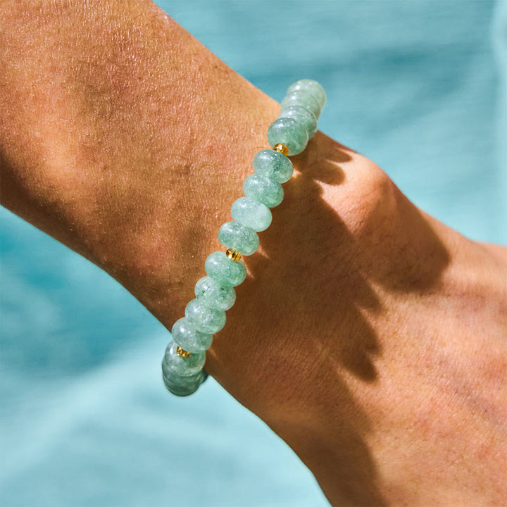 Buddha Stones Strawberry Quartz Cyan Jade Lucky Cat Beads Healing Bracelet - image 11