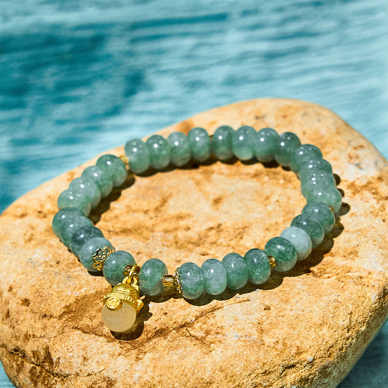 Buddha Stones Strawberry Quartz Cyan Jade Lucky Cat Beads Healing Bracelet - Cyan Jade (Wrist Circumference: 15-16cm) - image 9
