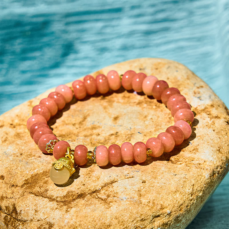 Buddha Stones Strawberry Quartz Cyan Jade Lucky Cat Beads Healing Bracelet - Strawberry Quartz (Wrist Circumference: 15-16cm) - image 0