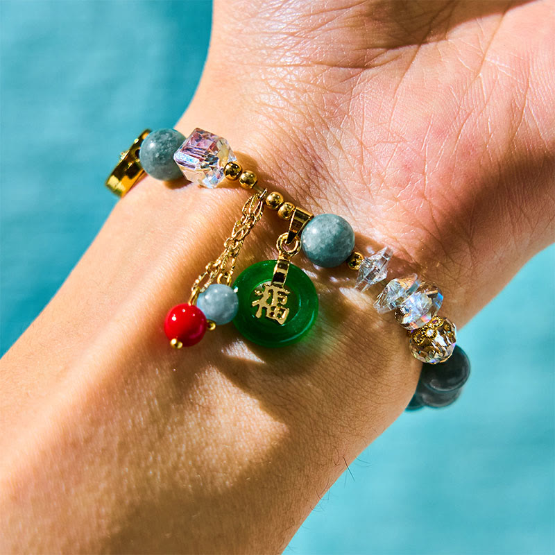 Buddha Stones Strawberry Quartz Jade Fu Character Charm Healing Bracelet - Jade(Wrist Circumference 14-16cm) - image 9