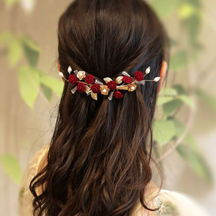 Buddha Stones Chinese Oriental Wedding Bridal Red Rose Hair Clip - Red Rose Hair Clip - image 7