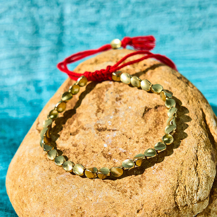 Buddha Stones Tibetan Copper Beads Healing Luck Bracelet - Red rope - image 0