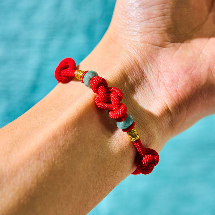 Buddha Stones Red String Jade Luck Fortune Knot Braided Couple Bracelet - image 2