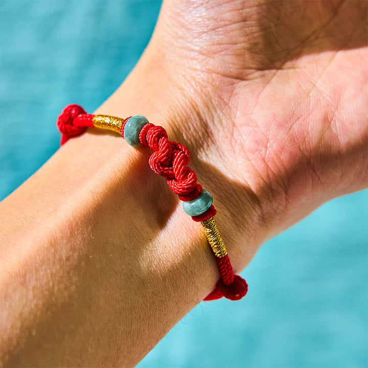 Buddha Stones Red String Jade Luck Fortune Knot Braided Couple Bracelet - image 3