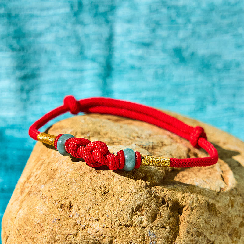 Buddha Stones Red String Jade Luck Fortune Knot Braided Couple Bracelet - image 1