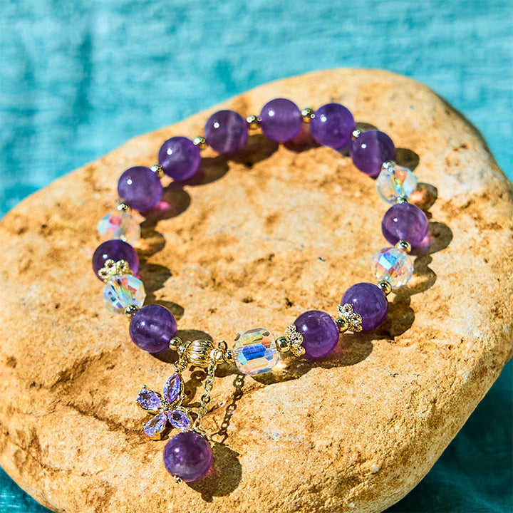 Buddha Stones Natural Amethyst Crystal Spiritual Butterfly Charm Bracelet - Amethyst (Spiritual Awareness ♥ Inner Peace) - image 0