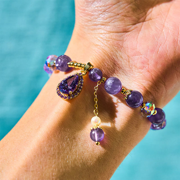 Natural Amethyst Zircon Love Heart Healing Soul Charm Bracelet - image 1