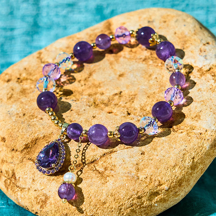 Natural Amethyst Zircon Love Heart Healing Soul Charm Bracelet - Amethyst(Spiritual Awareness♥Inner Peace) - image 0