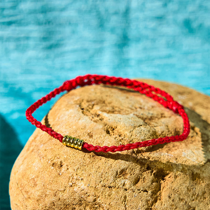 Buddha Stones 925 Sterling Silver Lucky Golden Bead Braided String Bracelet Anklet - Red - Anklet(Anklet Circumference 16-26cm) - image 12