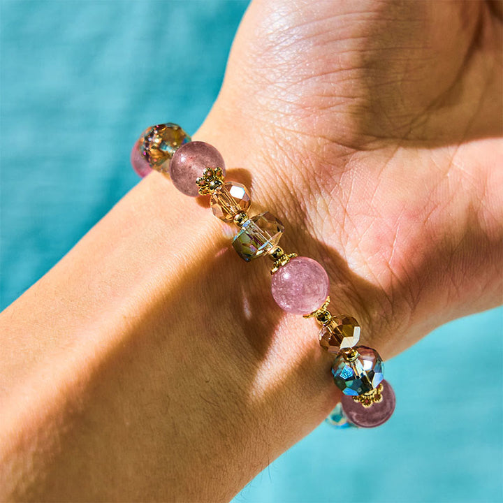 Buddha Stones Natural Strawberry Quartz Colorful Crystal Positive Bracelet - image 1