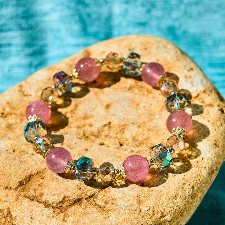 Buddha Stones Natural Strawberry Quartz Colorful Crystal Positive Bracelet - Strawberry Quartz(Love♥Healing) - image 0
