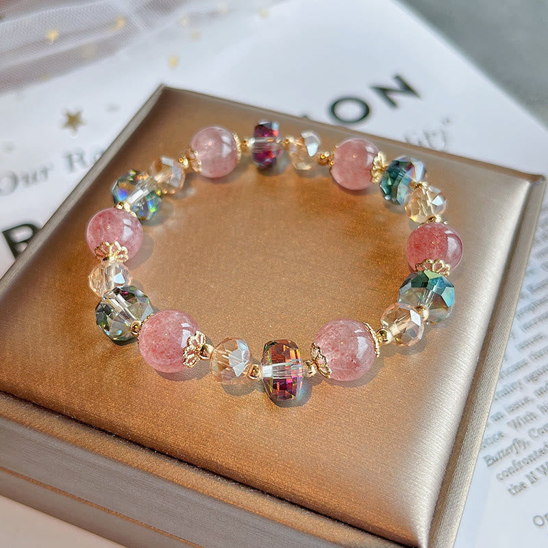 Buddha Stones Natural Strawberry Quartz Colorful Crystal Positive Bracelet - image 5