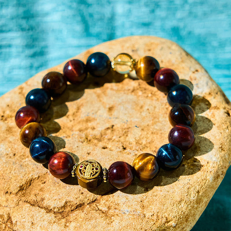 Buddha Stones Tiger Eye Stone Beads Protection Courage Bracelet - Tiger Eye(Wrist Circumference 15-16cm) - image 0