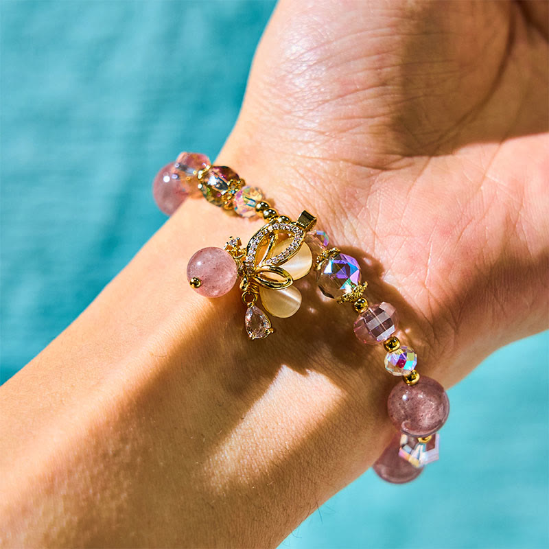 Buddha Stones Natural Strawberry Quartz Butterfly Healing Bracelet - image 1