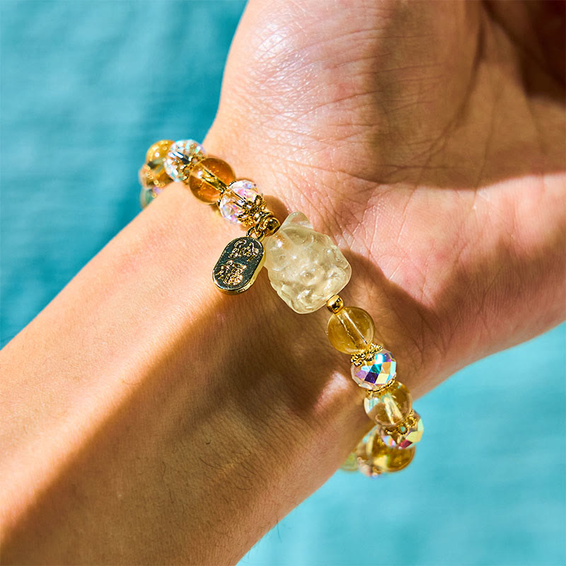 Buddha Stones Natural Citrine White Crystal Nine Tailed Fox Attracting Wealth Charm Energy Bracelet - Citrine&White Crystal(Wrist Circumference:15-16cm) - image 0