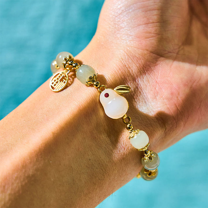 Buddha Stones Natural Hetian Jade Fu Character Fu Brand Rabbit Abundance Bracelet - image 1