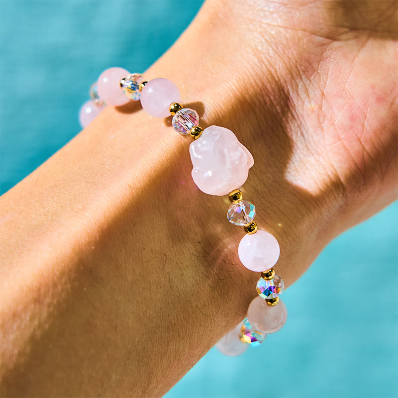 Buddha Stones Rose Quartz Crystal Rabbit Healing Chain Bracelet - Rose Quartz(Wrist Circumference: 14-16cm) - image 0