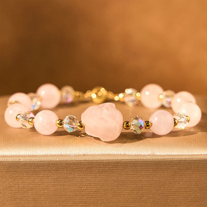 Buddha Stones Rose Quartz Crystal Rabbit Healing Chain Bracelet - Rose Quartz(Wrist Circumference: 14-16cm) - image 0
