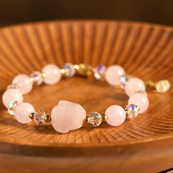 Buddha Stones Rose Quartz Crystal Rabbit Healing Chain Bracelet - image 2