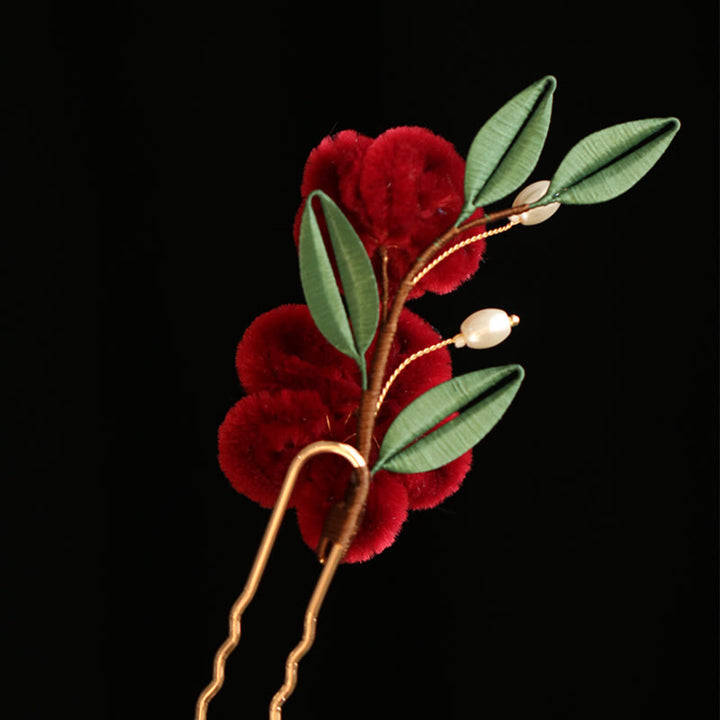 Buddha Stones Classical Chinese Style Red Flower Blue Butterfly Hairpin Hair Comb Barrette - image 19