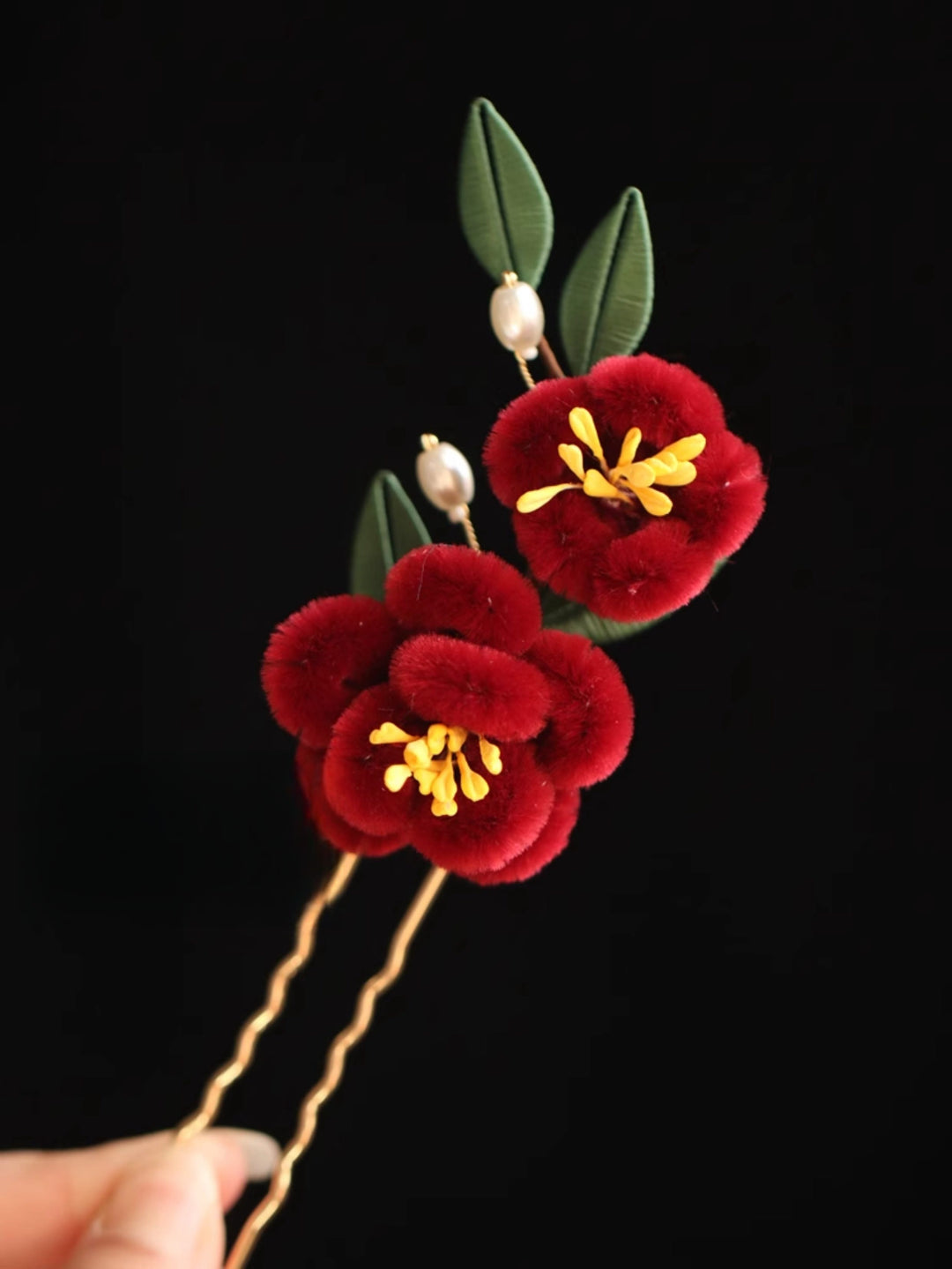 Buddha Stones Classical Chinese Style Red Flower Blue Butterfly Hairpin Hair Comb Barrette - image 20