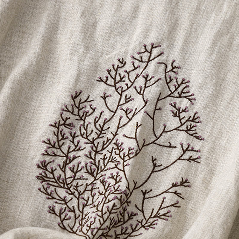 Buddha Stones Casual Embroidery Tree Drawstring Women's Crew Neck Design Half Sleeve T-Shirt - image 3