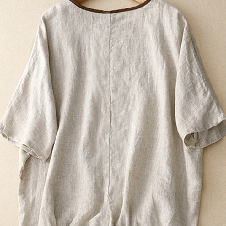 Buddha Stones Casual Embroidery Tree Drawstring Women's Crew Neck Design Half Sleeve T-Shirt - image 2