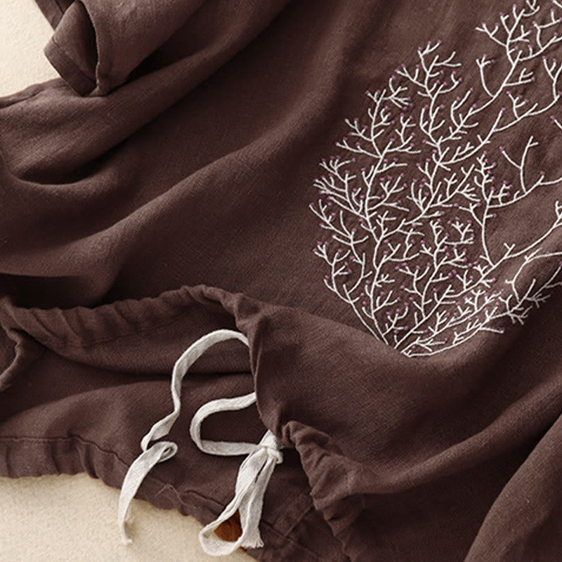 Buddha Stones Casual Embroidery Tree Drawstring Women's Crew Neck Design Half Sleeve T-Shirt - image 15