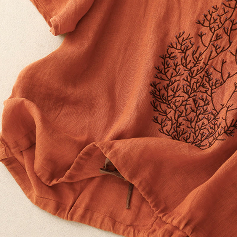 Buddha Stones Casual Embroidery Tree Drawstring Women's Crew Neck Design Half Sleeve T-Shirt - image 23
