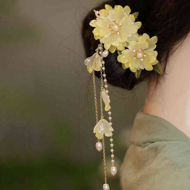 Buddha Stones Classical Magnolia Tassel Side Hair Clip - Yellow Hair Clip - image 13