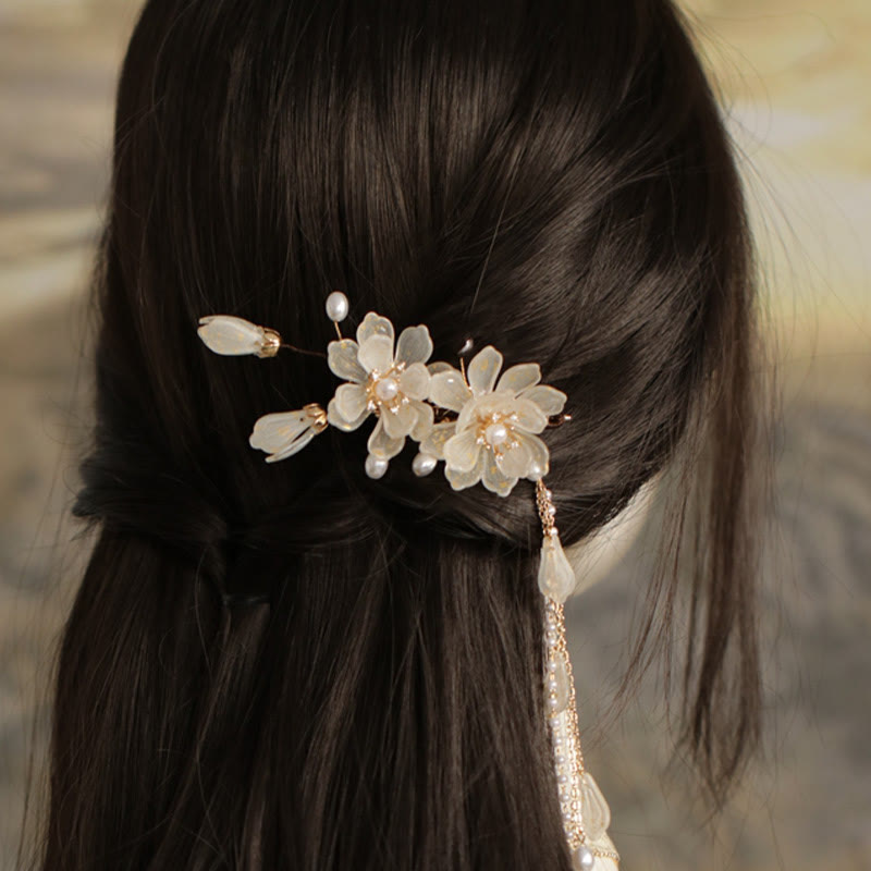 Buddha Stones Classical Magnolia Tassel Side Hair Clip - image 3
