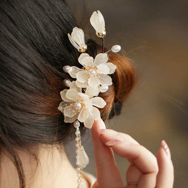 Buddha Stones Classical Magnolia Tassel Side Hair Clip - image 1