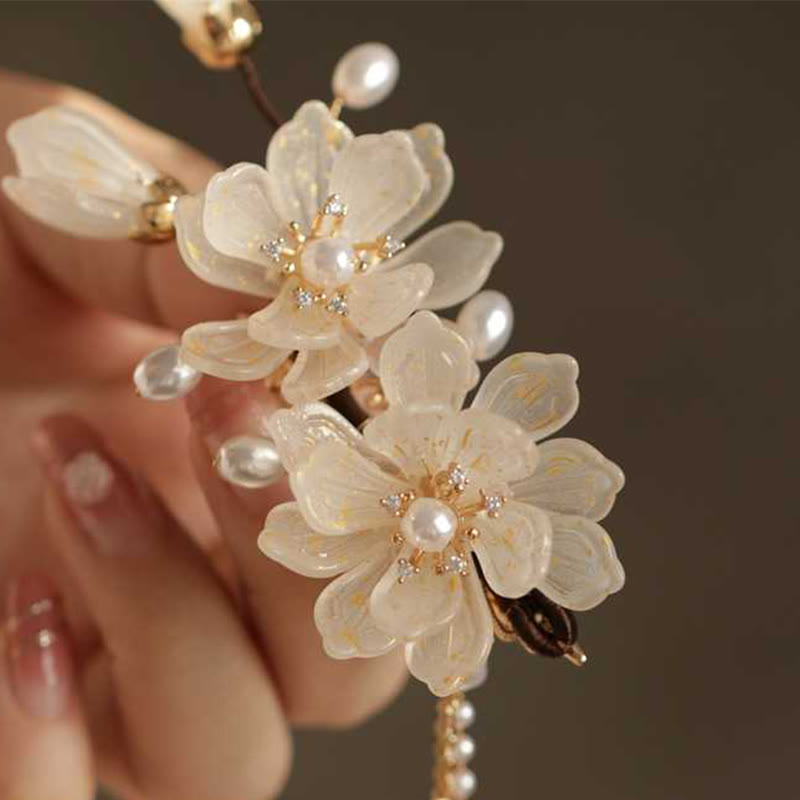 Buddha Stones Classical Magnolia Tassel Side Hair Clip - image 6