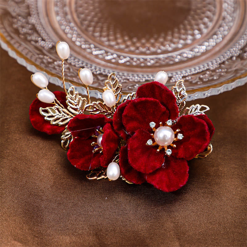 Buddha Stones Vintage Red Camellia Side Hair Clip - image 1