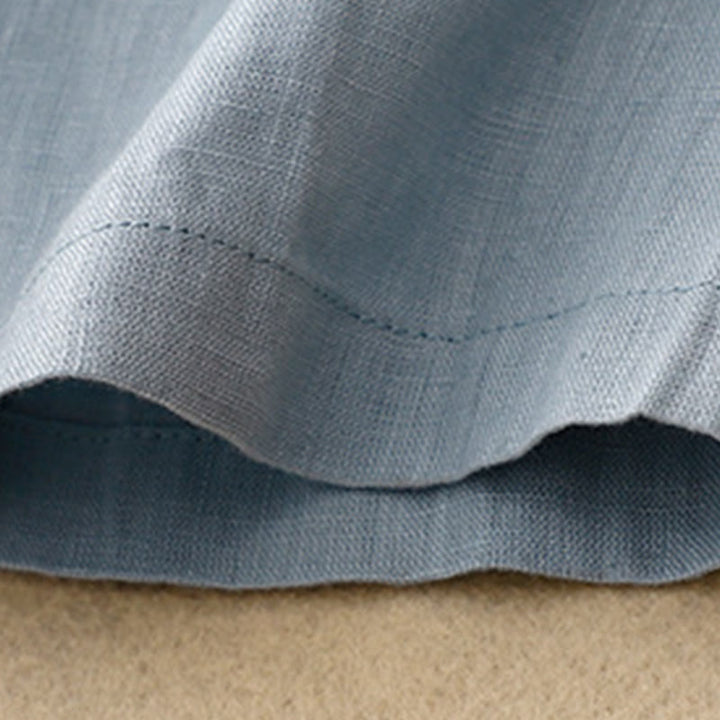 Buddha Stones Casual Plain Crew Neck Lace-up Half Sleeve Cotton Linen Midi Dress With Pockets - image 12