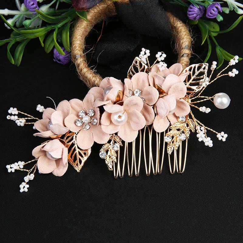 Buddha Stones 4Pcs Handmade Wedding Golden Leaf Flower Pearl Hairpin Hair Comb Set - image 1