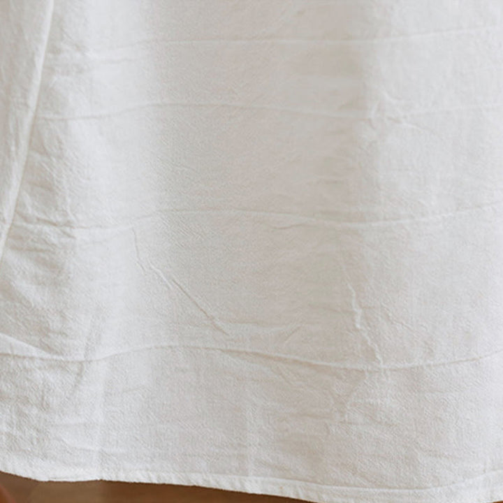 Buddha Stones Casual Embroidered Flower Pattern V-neck Three Quarter Sleeve Design Cotton Linen Midi Dress - image 7