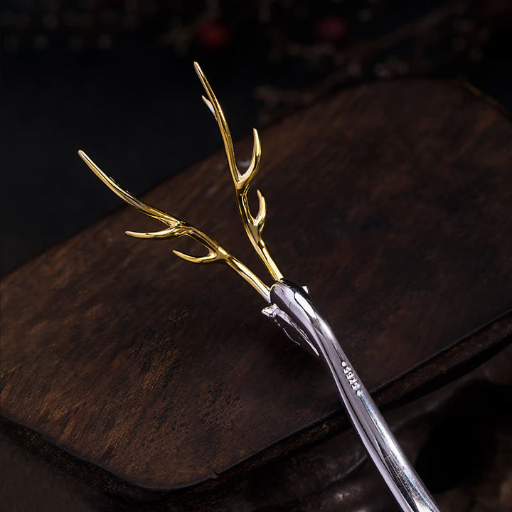 Buddha Stones 925 Sterling Silver Deer Antler Protection Hairpin - image 5