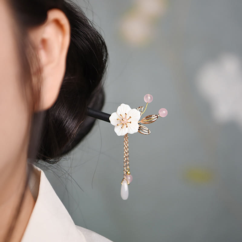 Buddha Stones Classical Chinese Style Bauhinia Tassel Wood Hairpin - image 4