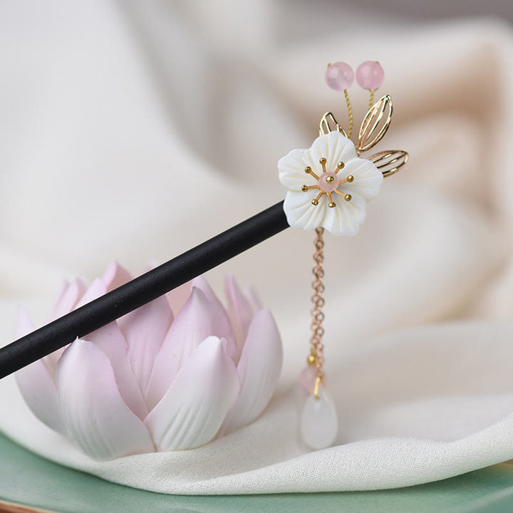Buddha Stones Classical Chinese Style Bauhinia Tassel Wood Hairpin - image 3