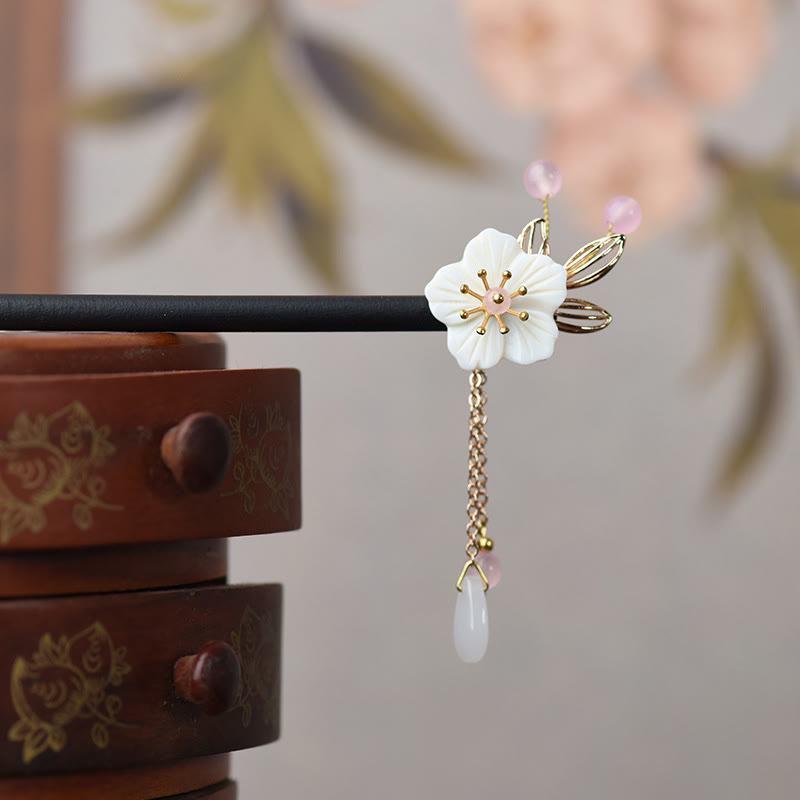 Buddha Stones Classical Chinese Style Bauhinia Tassel Wood Hairpin - image 1