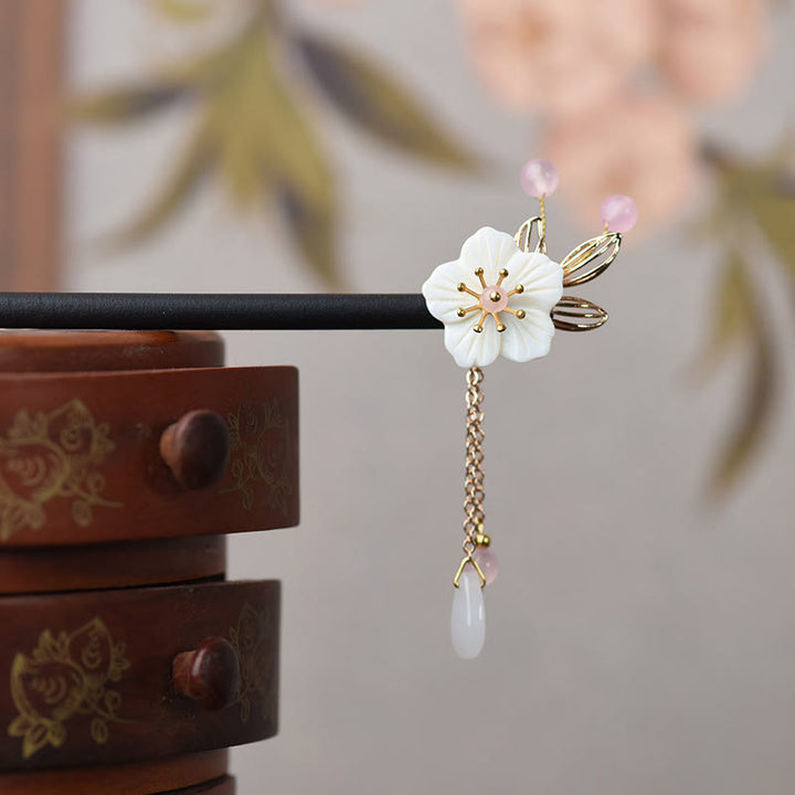 Buddha Stones Classical Chinese Style Bauhinia Tassel Wood Hairpin - image 1