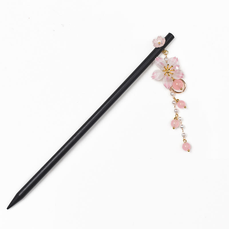 Buddha Stones Artistic Style Pear Blossom Tassel Wood Hairpin - image 4