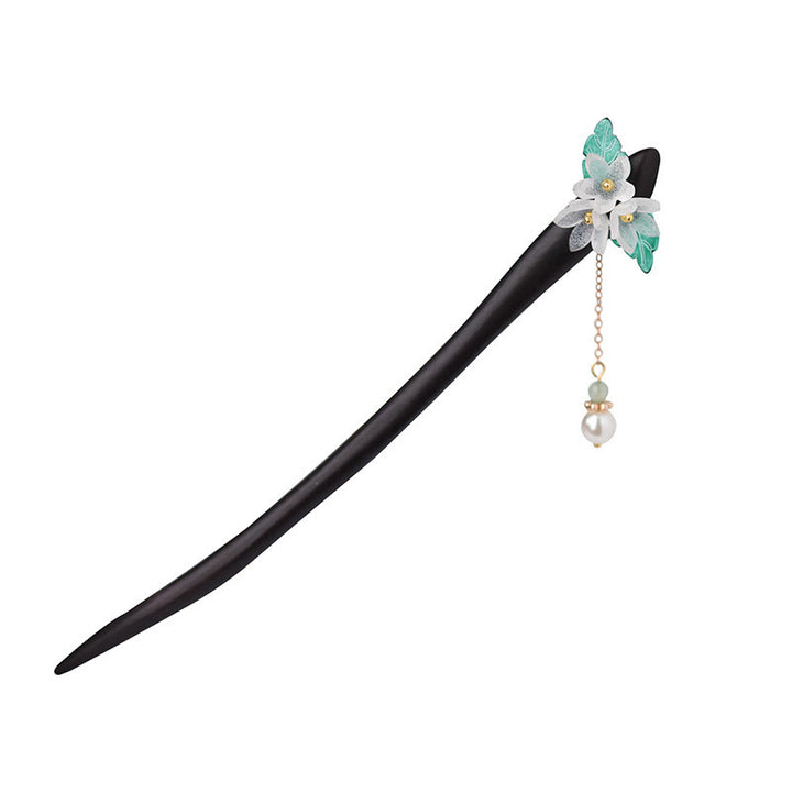 Buddha Stones Lily Of The Valley Pearl Tassel Wood Hairpin - image 4