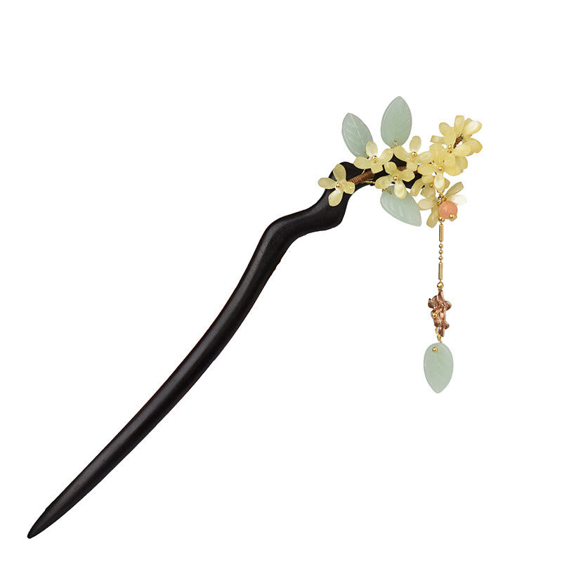 Buddha Stones Natural Ebony Wood Osmanthus Tassel Balance Hairpin - image 5
