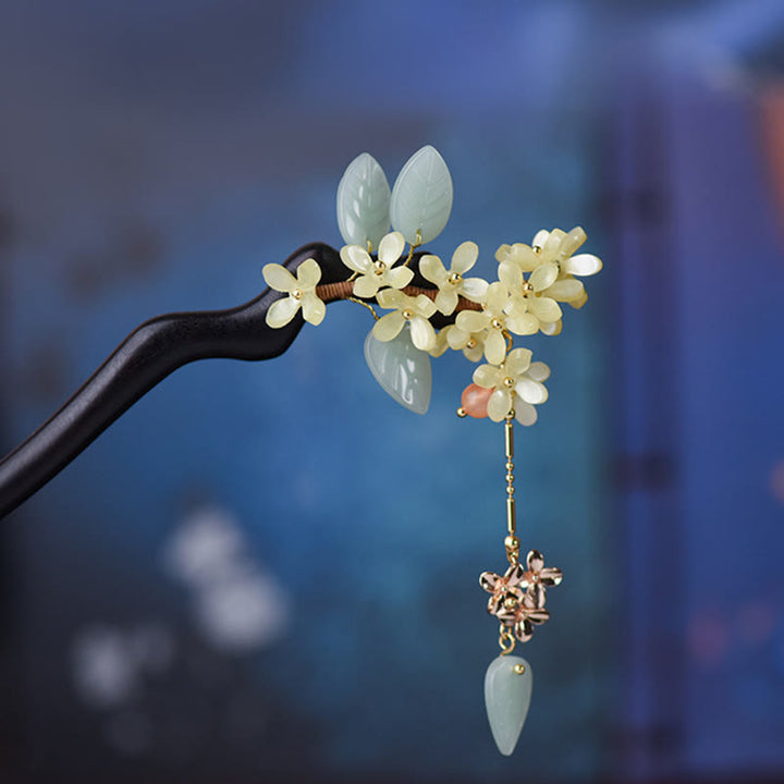 Buddha Stones Natural Ebony Wood Osmanthus Tassel Balance Hairpin - Osmanthus Hairpin - image 0