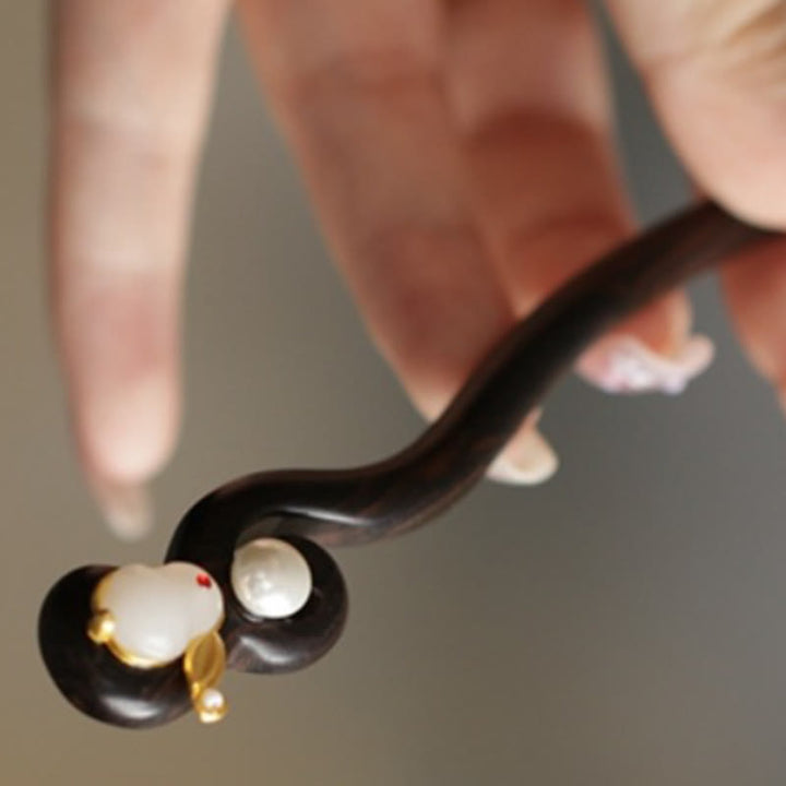 Buddha Stones Auspicious Cloud Sandalwood Rabbit Protection Hairpin - image 19