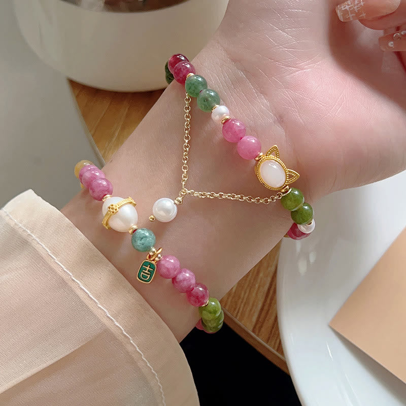 Buddha Stones Colorful Tourmaline Lucky Cat Positive Bracelet - image 15